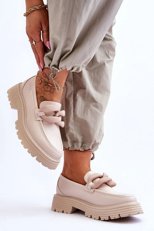 Skórzane Mokasyny Półbuty Big Star LL274581 Beżowe