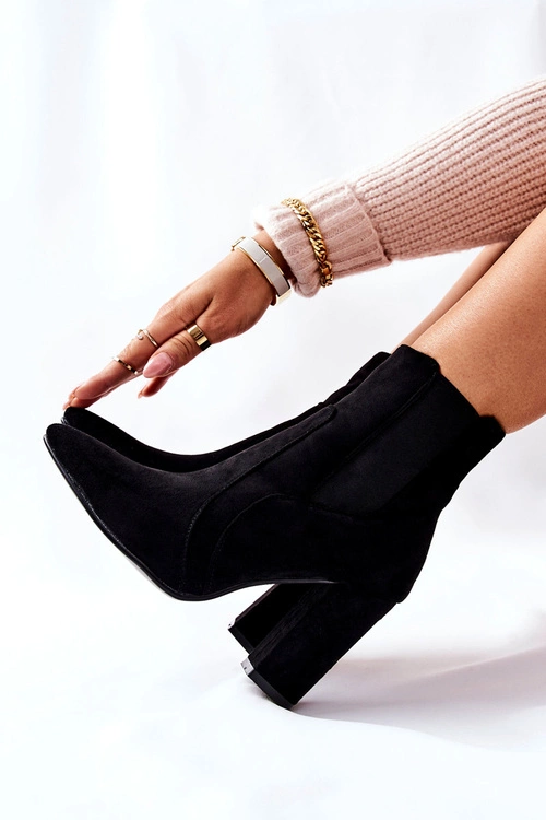 Damskie Zamszowe Botki Na Słupku Czarne Kastren