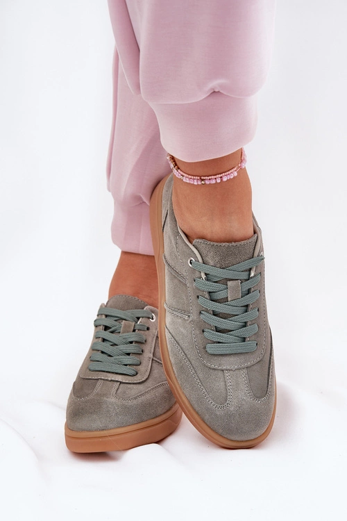Zamszowe Niskie Sneakersy Damskie Zielone Paliana