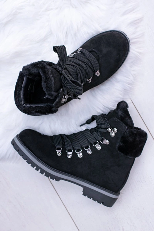 Czarne Damskie Traperki Z Futerkiem Timberki Vices K2