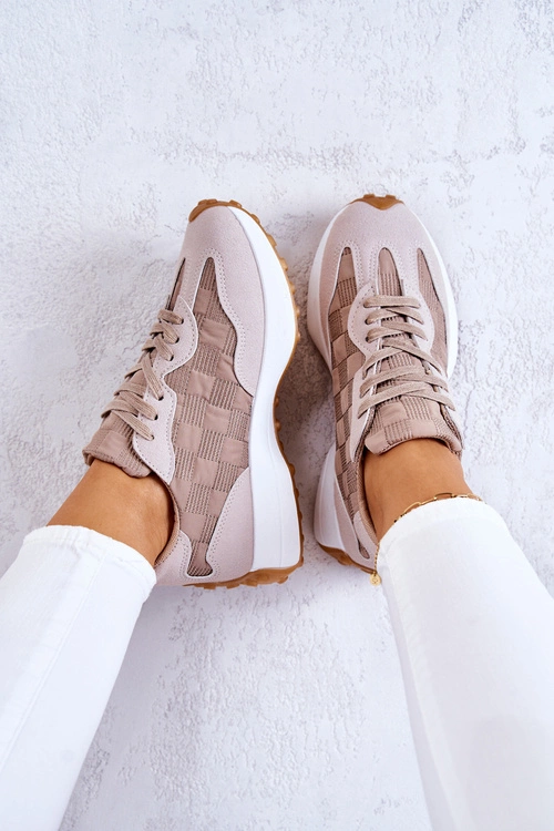 Klasyczne Sportowe Buty Wiązane Beżowe Patrice