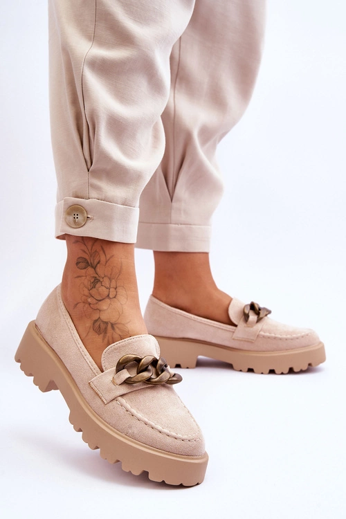 Zamszowe Damskie Mokasyny S.Barski HX52-222 Beżowe