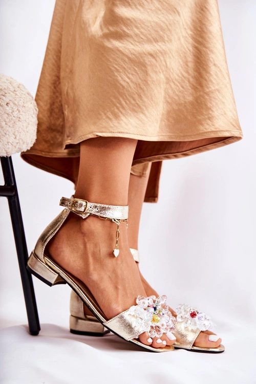 Damskie Skórzane Sandałki Na Płaskim Obcasie Złote Morlee