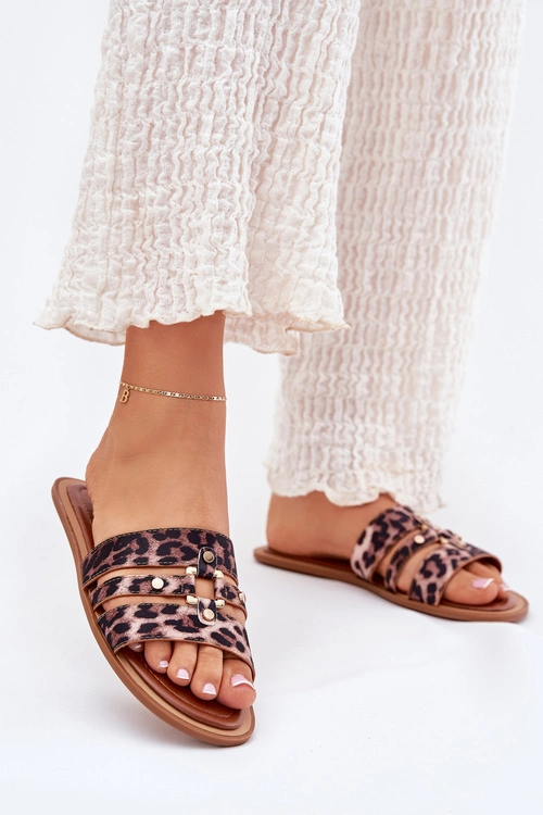 Płaskie Klapki Damskie Ze Złotym Detalem Panterka Noroti