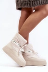 Śniegowce Damskie Z Ozdobnym Wiązaniem Jasnobeżowe Siracna