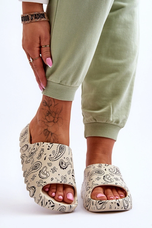 Modne Damskie Klapki Na Masywnej Platformie Beżowe Lorette