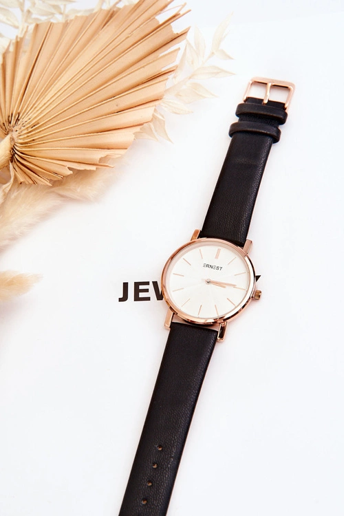 Damski Zegarek Z Różowo Złotą Kopertą Ernest Czarny Vega