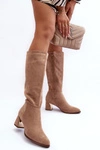 Kozaki Przed Kolano Zamszowe Na Obcasie Beżowe Inatris