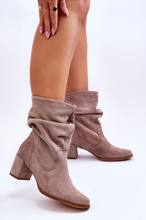 Zamszowe Wsuwane Botki Maciejka 06005-10 Ciemnobeżowe