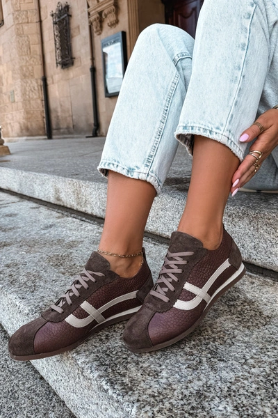 Skórzane Zamszowe Sneakersy Damskie Zazoo N1402S2 Czekoladowe