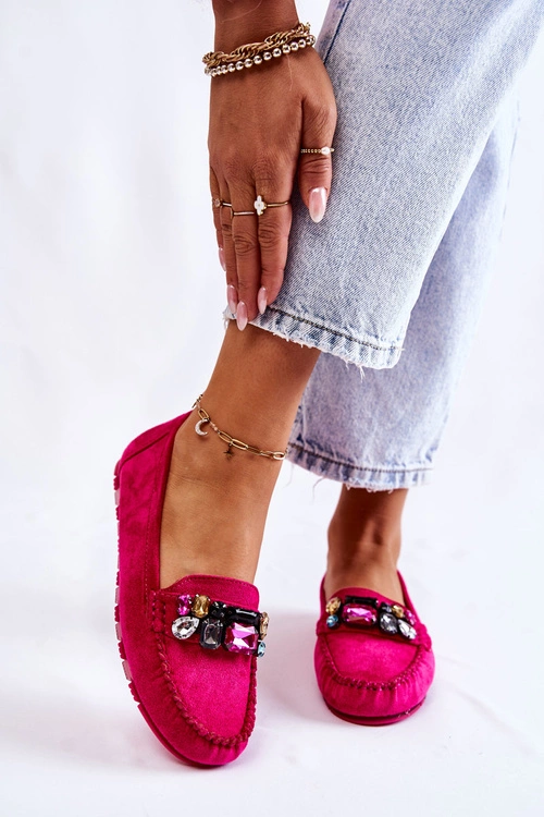 Damskie Zamszowe Mokasyny Z Ozdobami Fuksja Janetta