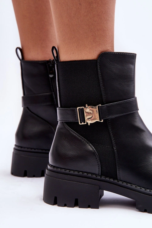 Skórzane Botki Sztyblety Damskie Czarne Elspetia