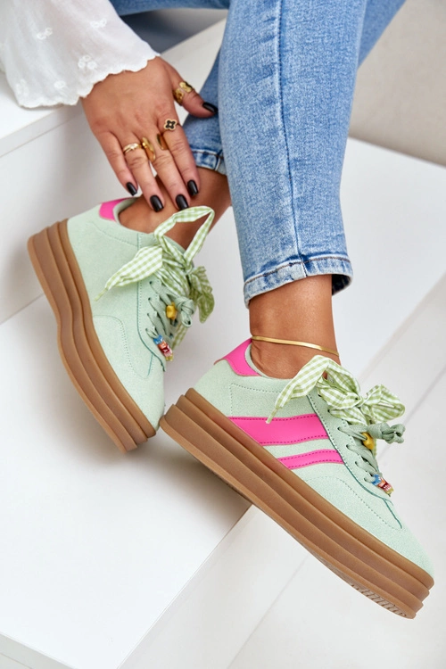 Sneakersy Damskie Z Przypinkami Miętowe Jariana