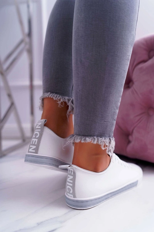 Trampki Damskie Białe Szary Pasek Nigrid