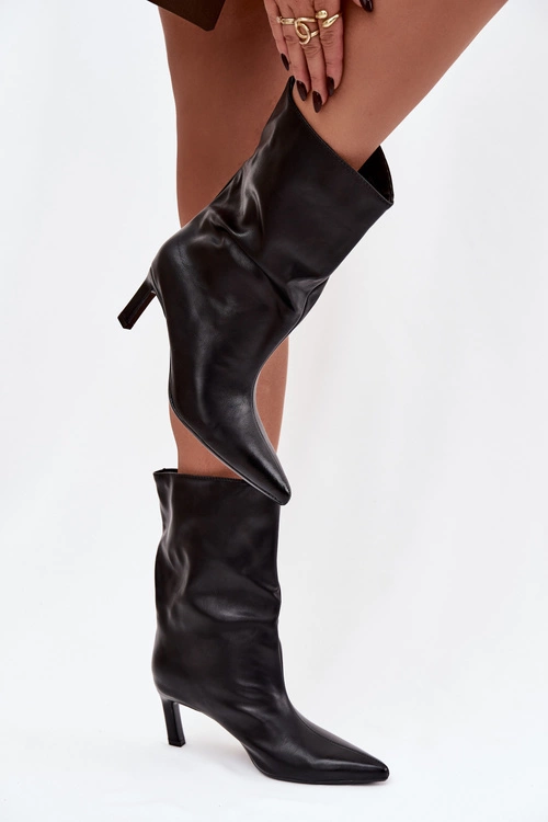 Wsuwane Botki Damskie Na Szpilce Z Eko Skóry Czarne Norell