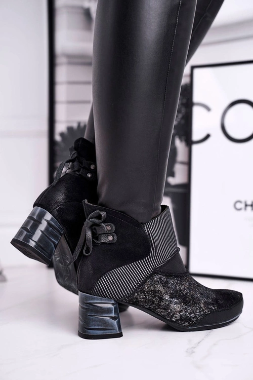 Botki Damskie Skórzane Ocieplane Maciejka Granatowe 03790-20