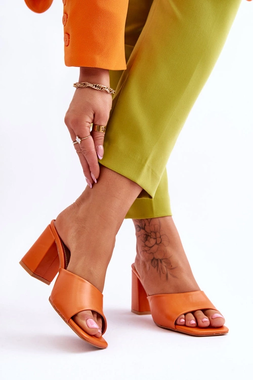 Damskie Skórzane Klasyczne Klapki Pomarańczowe Loara