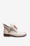 Zazoo 2878 Niskie Ażurowe Botki Skórzane Damskie Srebrne