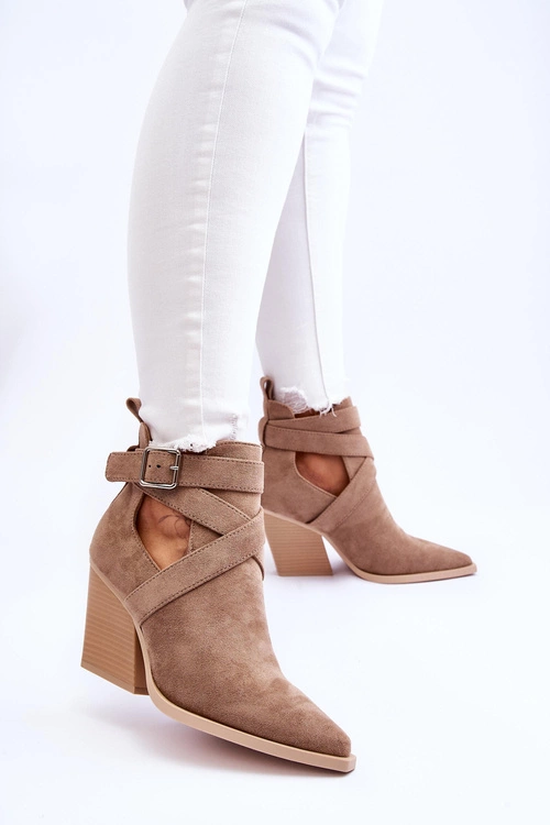 Damskie Zamszowe Botki Kowbojki Ciemnobeżowe Dennise