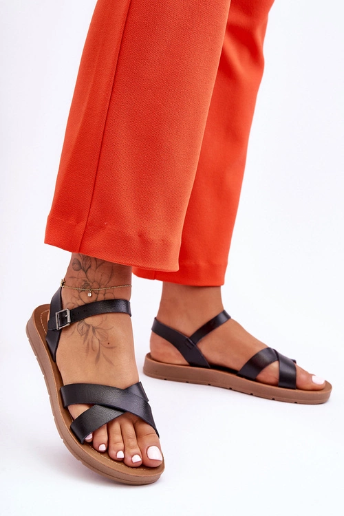 Klasyczne Skórzane Sandały Damskie Czarne Talisma