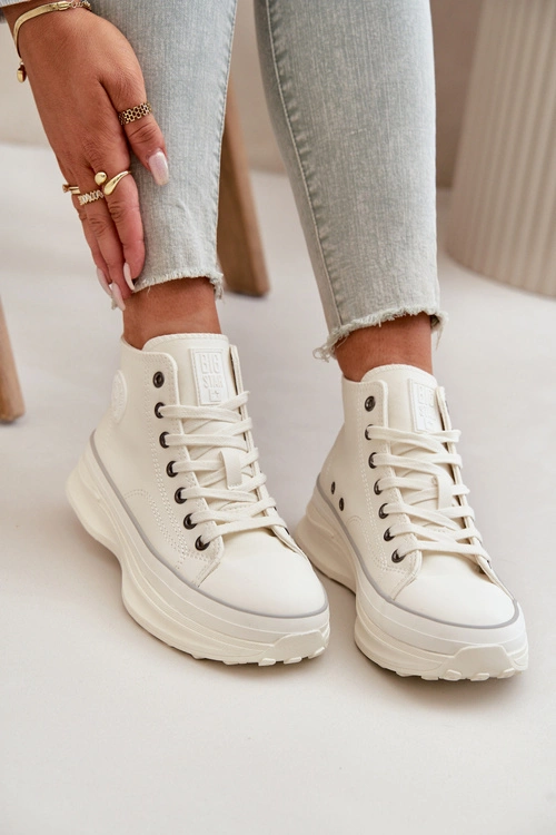 Trampki Damskie Na Platformie Eko Skórzane Big Star OO274064 Białe