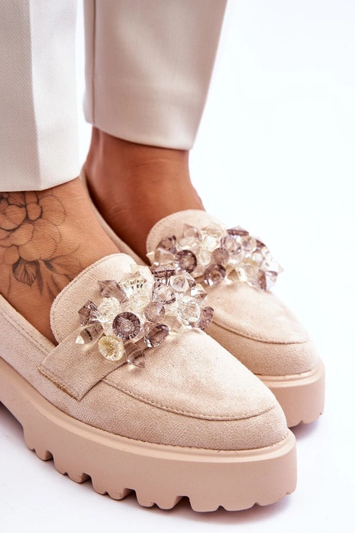 Damskie Mokasyny Na Platformie Z Ozdobami Beżowe Brenda
