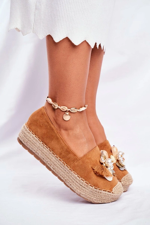 Espadryle Damskie Na Platformie Lniane Camel Denver