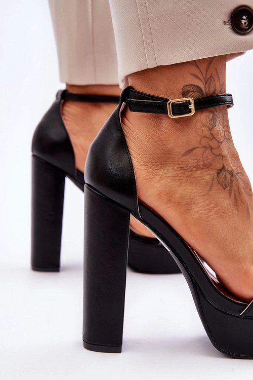 Skórzane Sandały Na Wysokim Słupku I Platformie Czarne Sky Dream