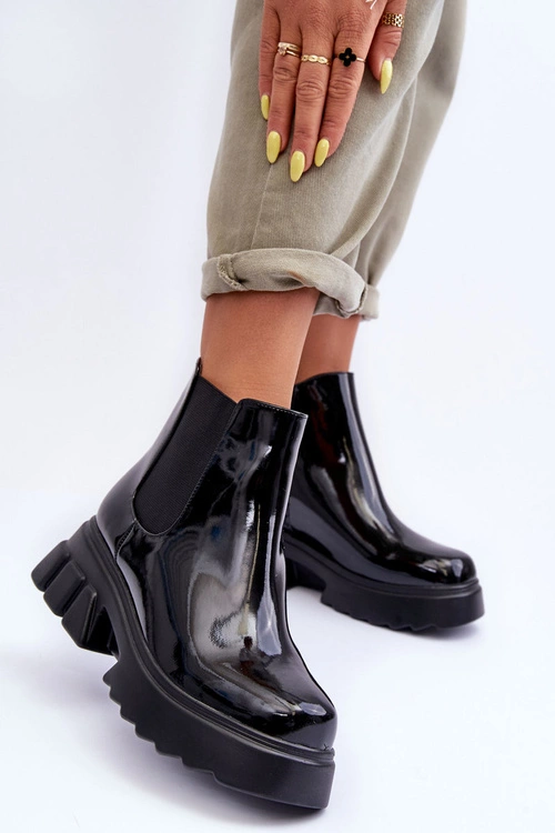 Lakierowane Sztyblety Workery Damskie Czarne Brizora