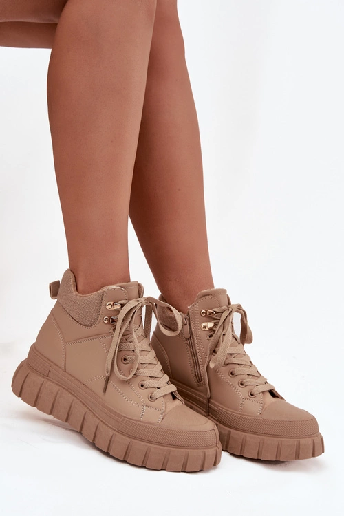 Damskie Ocieplane Botki Trapery Na Platformie Camel Carenna