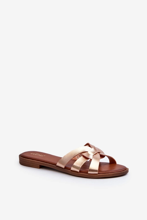 Damskie Klapki Na Płaskim Obcasie Z Eko Skóry Złote Rosalini