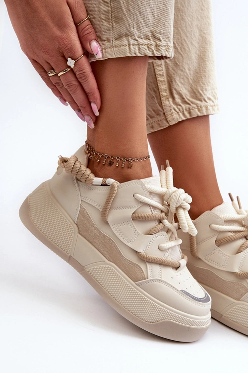 Sneakersy Damskie Na Platformie Beżowe Moariella