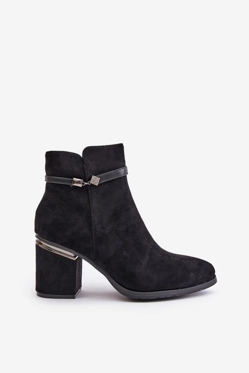 Ocieplane Botki Damskie Na Słupku Z Ozdobnym Paskiem Vinceza 16446 Czarne