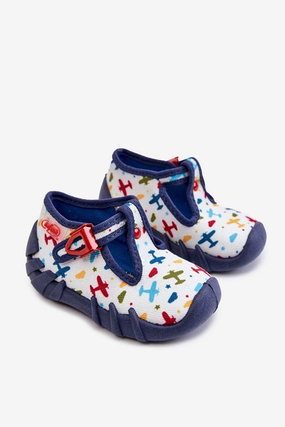 Buty Papcie Befado Samoloty 110P463 Biało-Granatowe