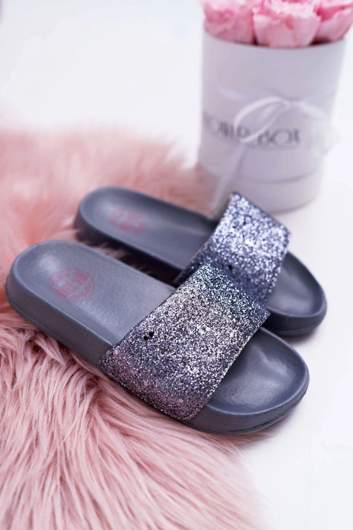 Klapki Dziecięce Młodzieżowe Big Star Szare Brokatowe AA374087