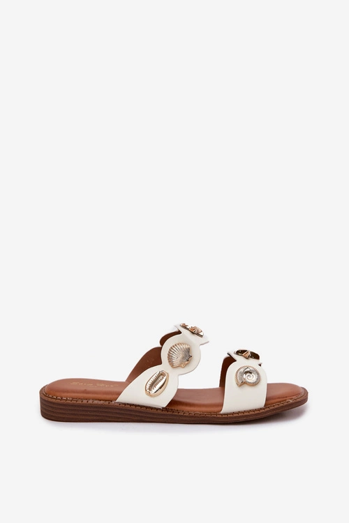 Klapki Damskie Ze Złotymi Przypinkami Białe Jenoriela