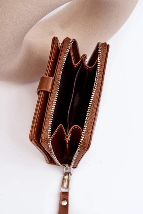 Damski Lakierowany Portfel Portmonetka Z Ekoskóry Brązowy Zalirna