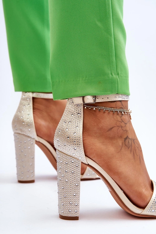 Damskie Sandały Na Obcasie Z Cyrkoniami Beżowe Idealistic