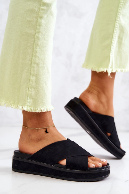 Skórzane Damskie Klapki Big Star JJ274721 Czarne