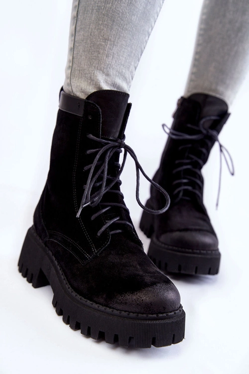 Klasyczne Zamszowe Ocieplane Botki Czarne Lemar Caima