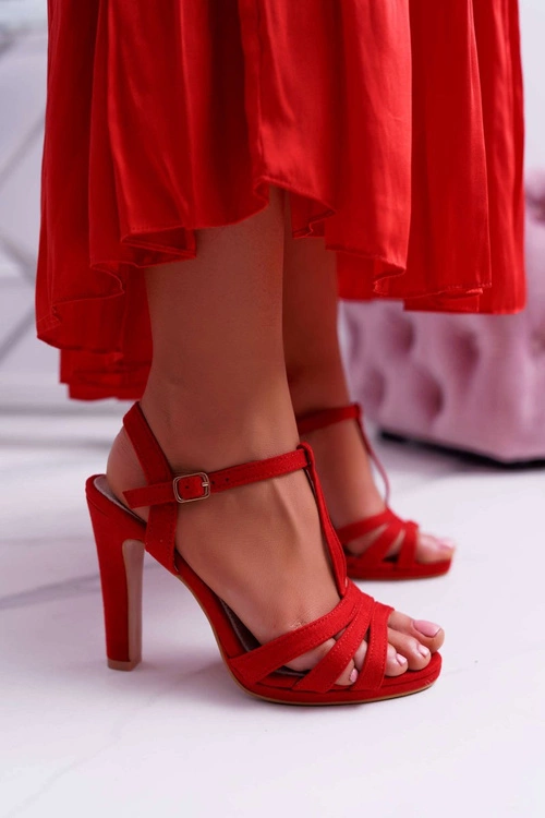 Sandały Damskie Zamszowe Czerwone Silela