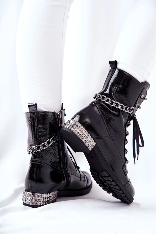 Skórzane Botki Workery Laura Messi Czarne 2209