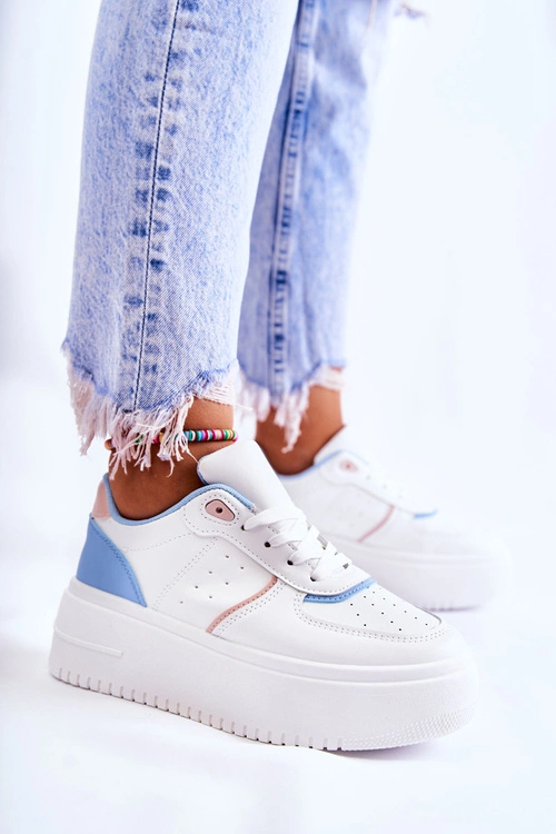 Damskie Wiązane Buty Sportowe Sneakersy Biało-Niebieskie Manila