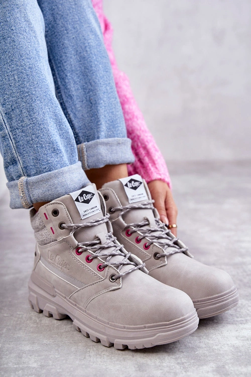 Damskie Ocieplane Botki Trapery Lee Cooper LCJ-22-01-1373 Szare