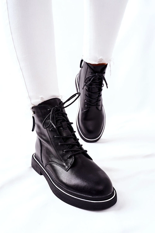 Damskie Skórzane Botki GOE II2N4014 Czarne