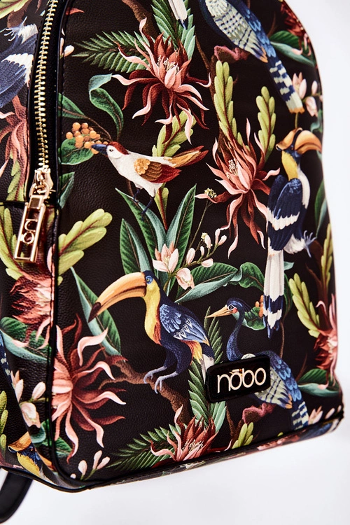 Damski Skórzany Plecak NOBO M3170-C020 Ptaki Czarny