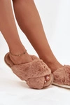 Futrzane Kapcie Damskie Z Przeplatającymi Się Paskami Camel Quenelle