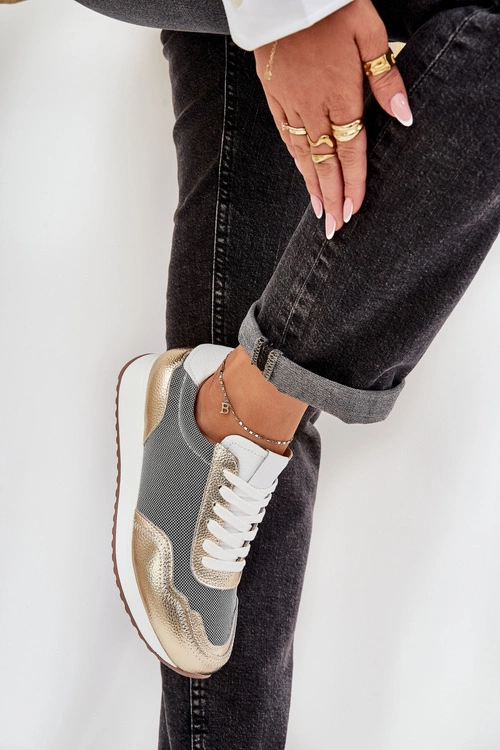 Skórzane Buty Sportowe Sneakersy Damskie D&A LR51-847 Złote