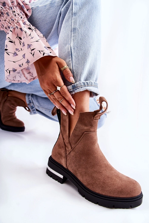 Zamszowe Botki Z Wycięciami Brązowe Elvera