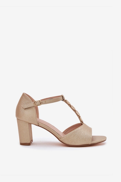 Sandały Damskie Na Słupku Z Ozdobnym Paskiem Eko Skóra Złote Triavera